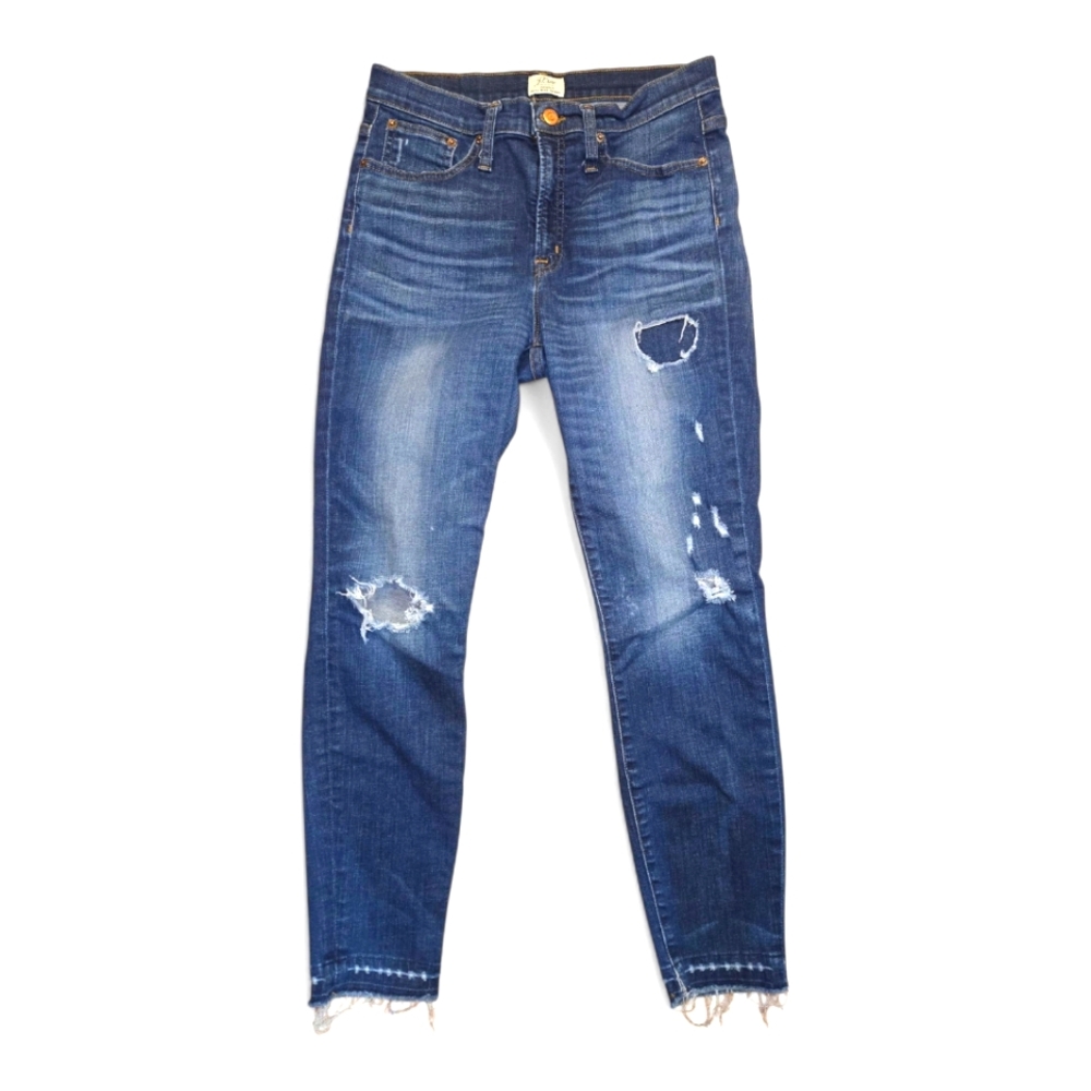 J.CREW Lookout High Rise Skinny Medium Wash Raw Hem Ankle Denim Jeans SZ 29